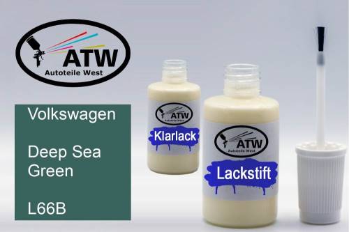 Volkswagen, Deep Sea Green, L66B: 20ml Lackstift + 20ml Klarlack - Set, von ATW Autoteile West.